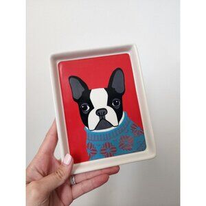 Magenta Frenchie dog sweater blue red trinket dish